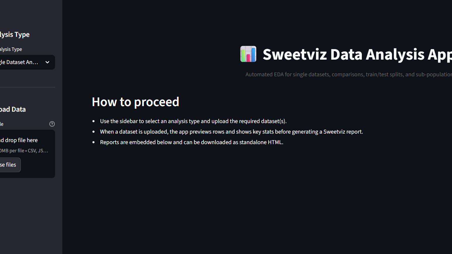 Sweetviz EDA App Screenshot